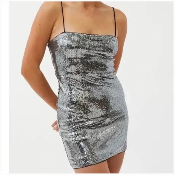 urban outfitters silver sequin dress Urban Outfitters Jenny Sequin Mini Dress